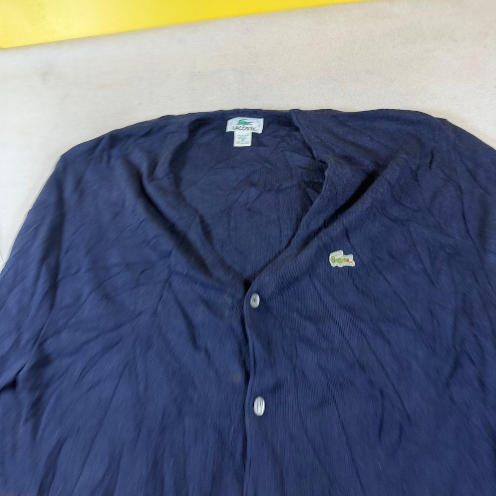 Lacoste Vintage Navy Blue Orlon Acrylic Cardigan Sweater Mens XL Made‎ in USA